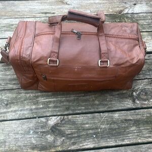 Vintage Merit, Phillip Morris leather weekender duffle bag brown 20x10x10